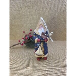 Old‎ World Patriotic Santa Christmas Ornament Flag Boat Folk Art Style